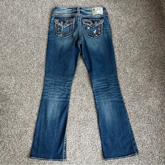 Silver Jeans Suki Flap Bootcut Medium Wash Distressed Faded Embellished, Size 26 - Picture 8 of 11